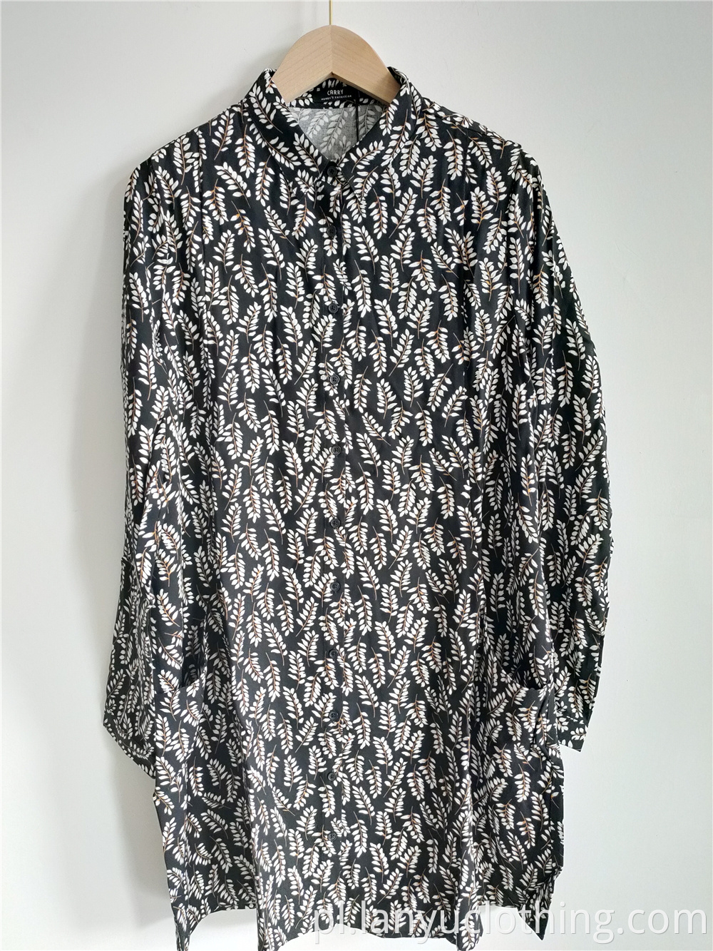 Black Printed Shirt With Standing Collar For Women